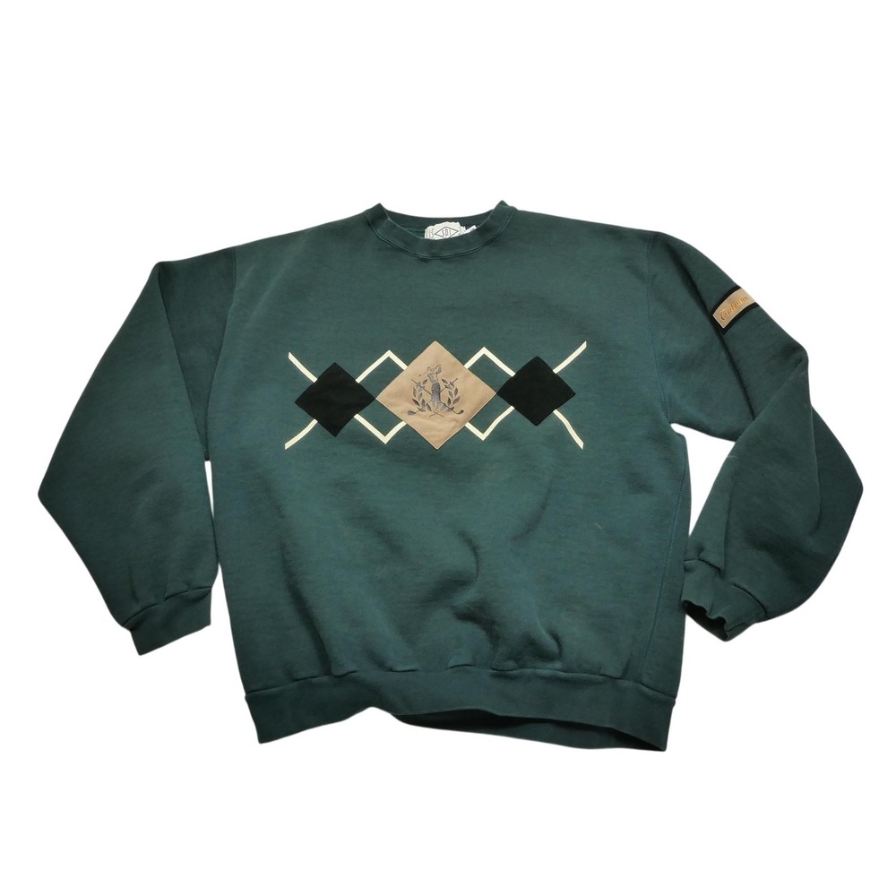 Vintage SDI Sweatshirt Mens XL Green Tatum Ranch Horse Fleece Crewneck Western